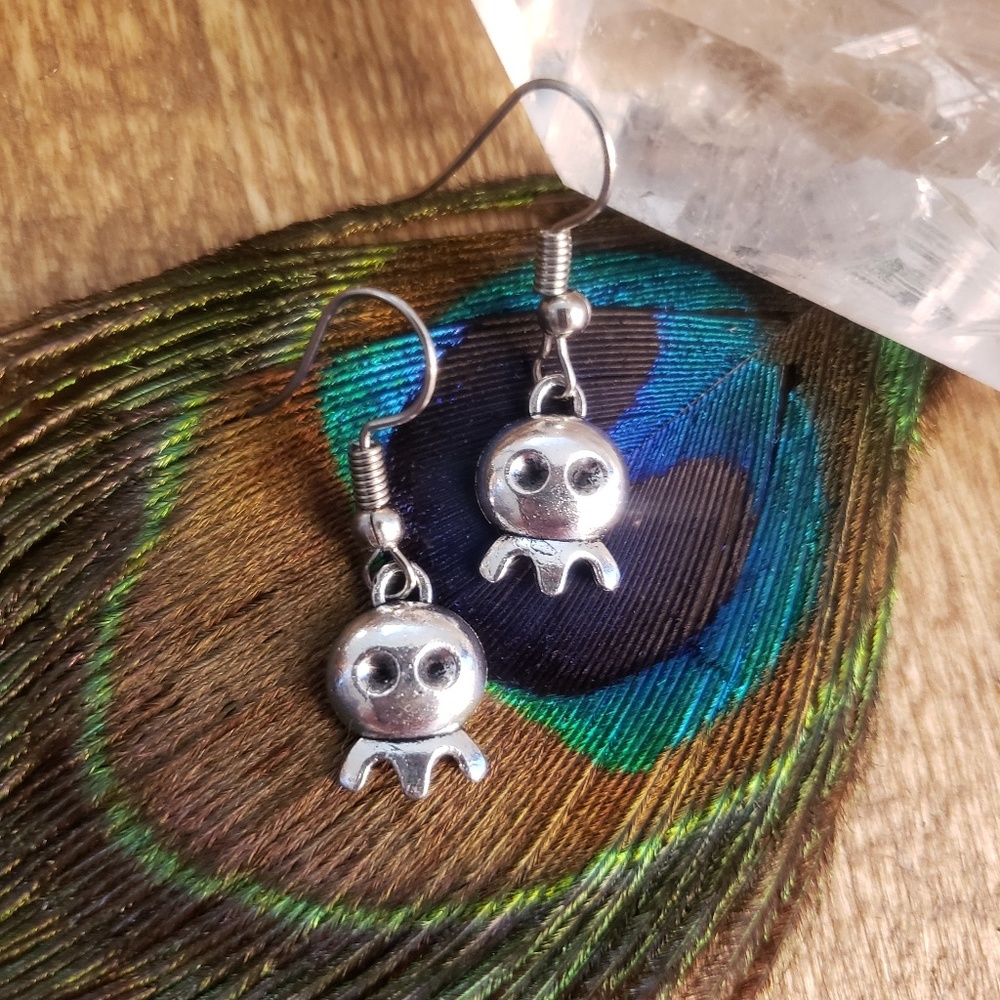 Ghost Earrings Horror Halloween Earrings Silver Pac Man Gamer Earrings